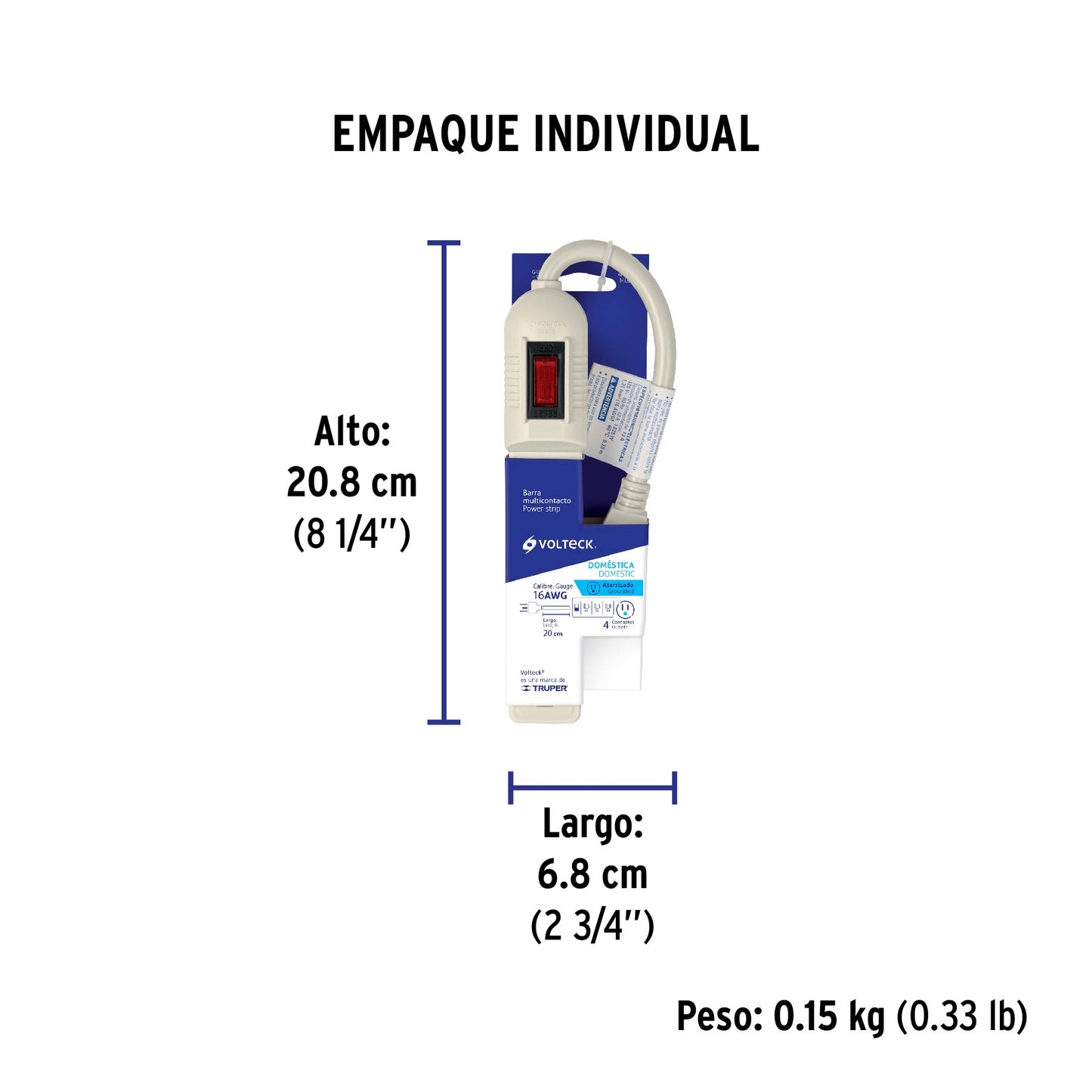 Multicontacto económico 4 entradas, blanco, VOLTECK | MUL-4E | 46181