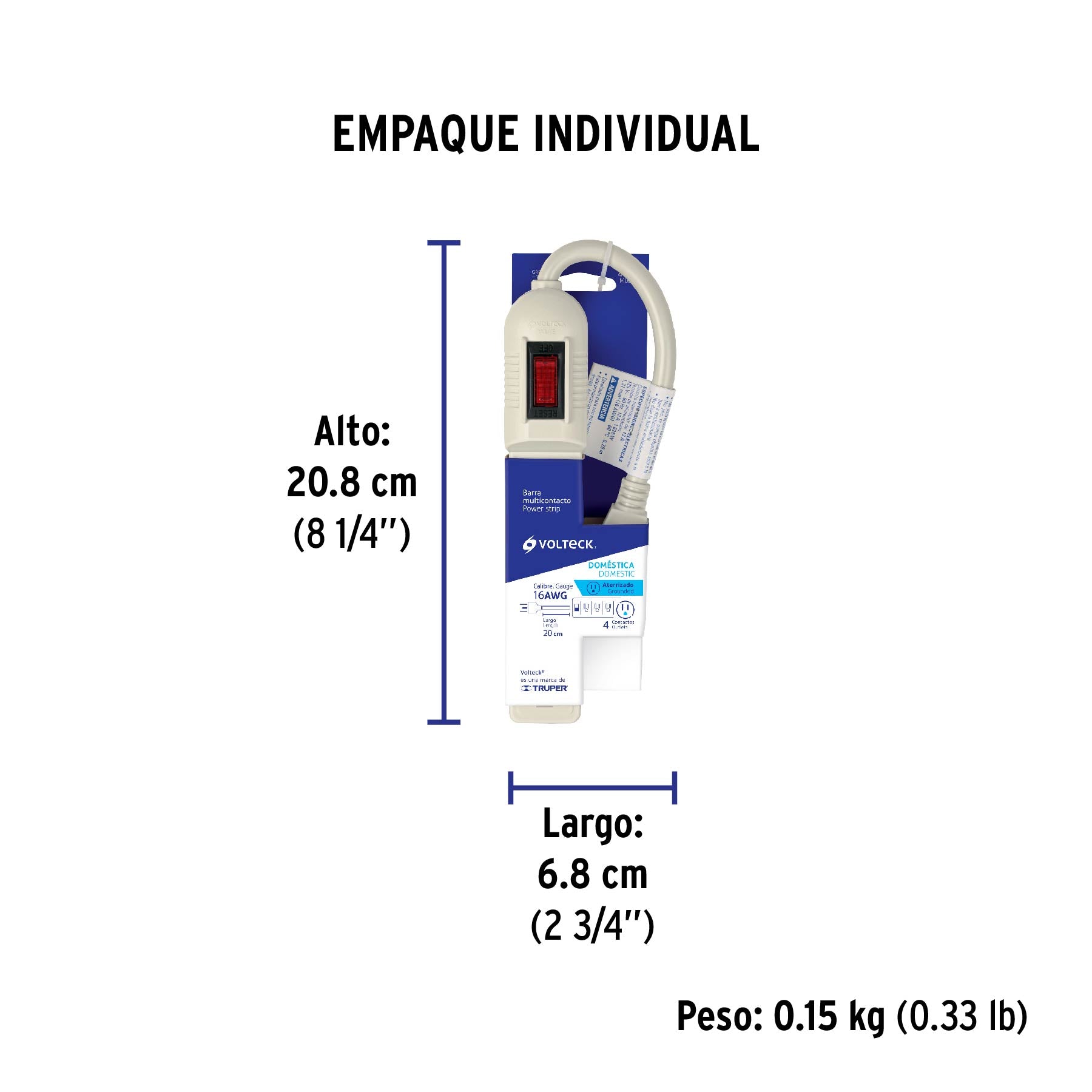 Multicontacto económico 4 entradas, blanco, VOLTECK | MUL-4E | 46181