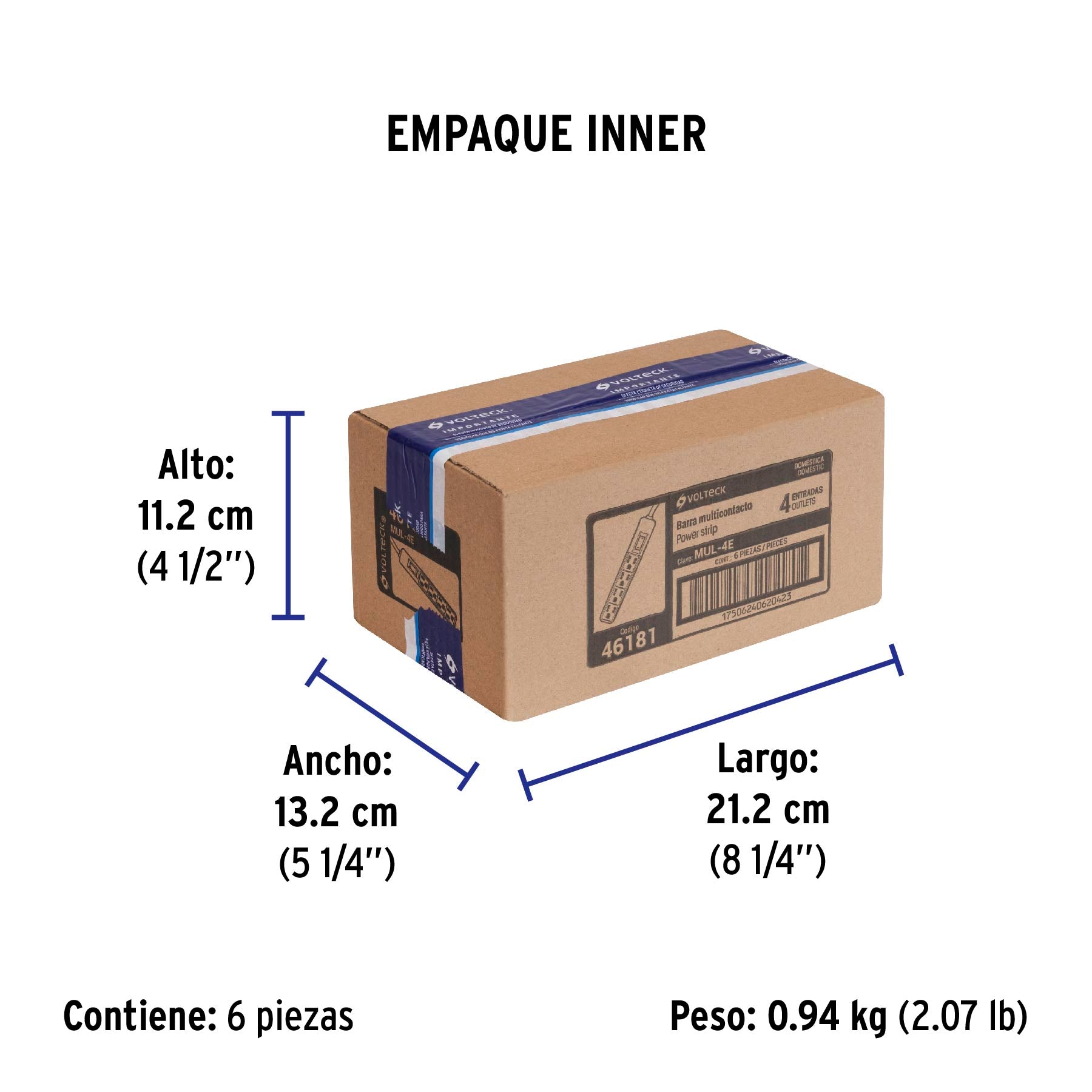 Multicontacto económico 4 entradas, blanco, VOLTECK | MUL-4E | 46181