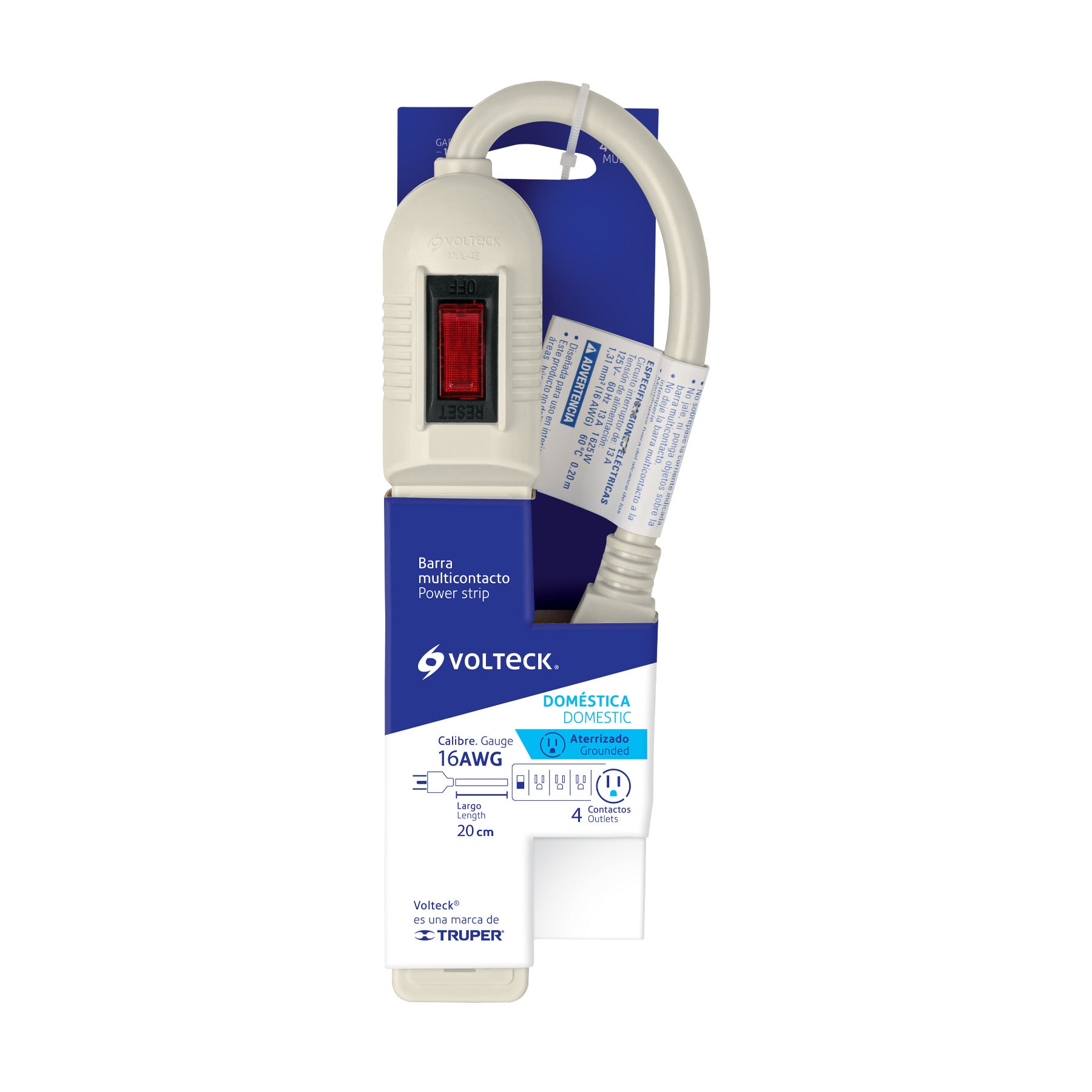 Multicontacto económico 4 entradas, blanco, VOLTECK | MUL-4E | 46181