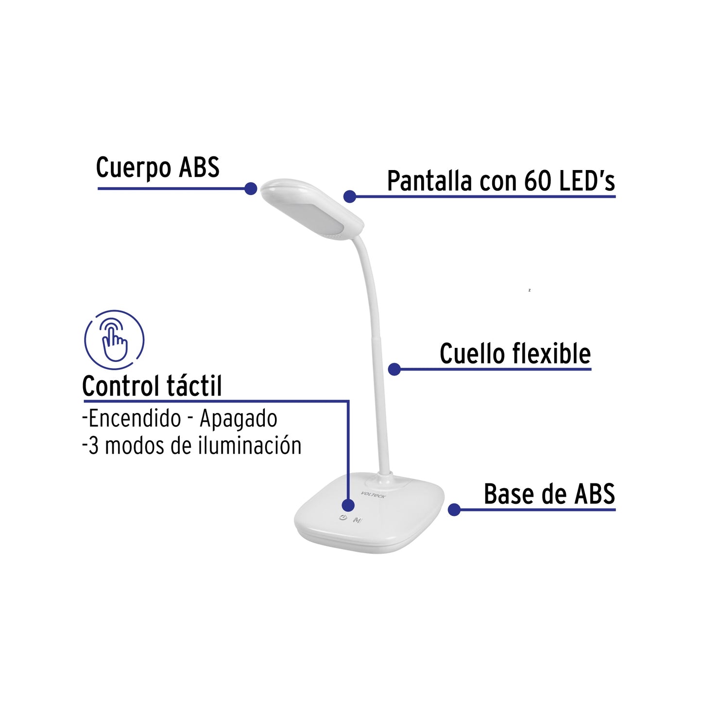 Lámpara de LED 5W cuello flexible para escritorio, Volteck | LES-100L | 46189