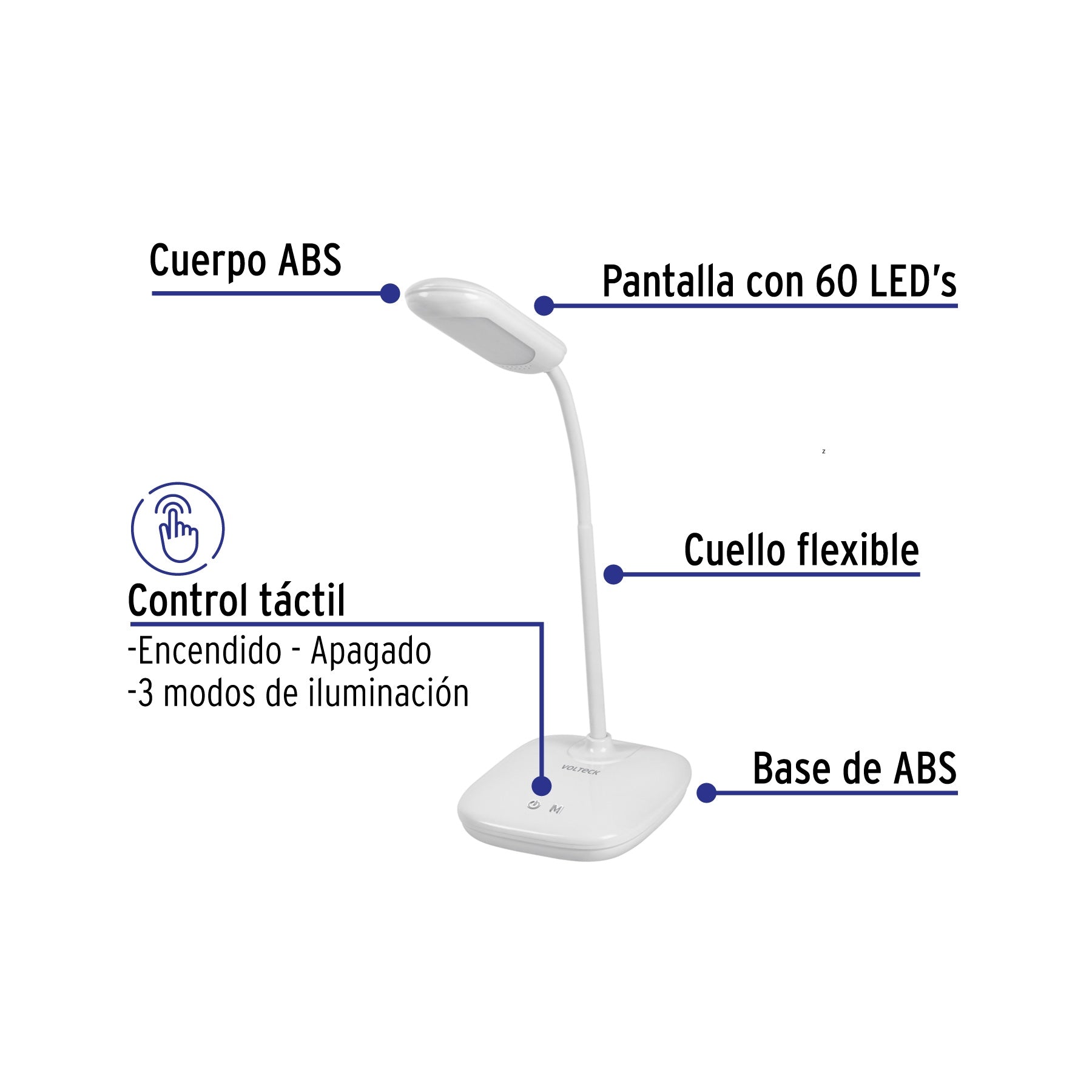 Lámpara de LED 5W cuello flexible para escritorio, Volteck | LES-100L | 46189