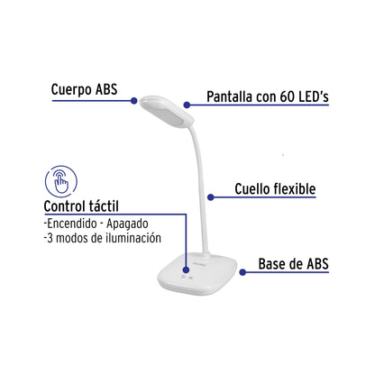 Lámpara de LED 5W cuello flexible para escritorio, Volteck | LES-100L | 46189