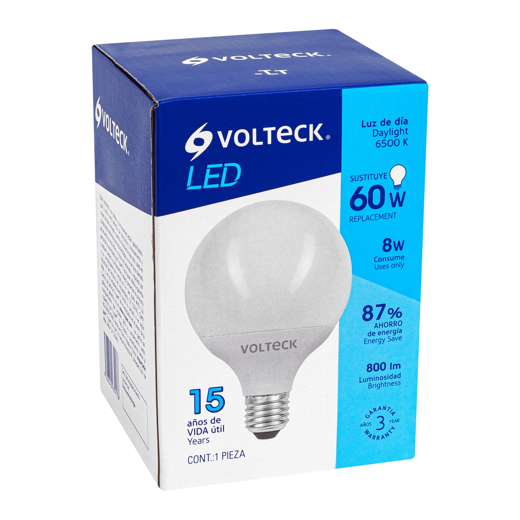 Lámpara de LED tipo globo 8 W luz de día, en caja, Volteck | LED-G10 | 46195