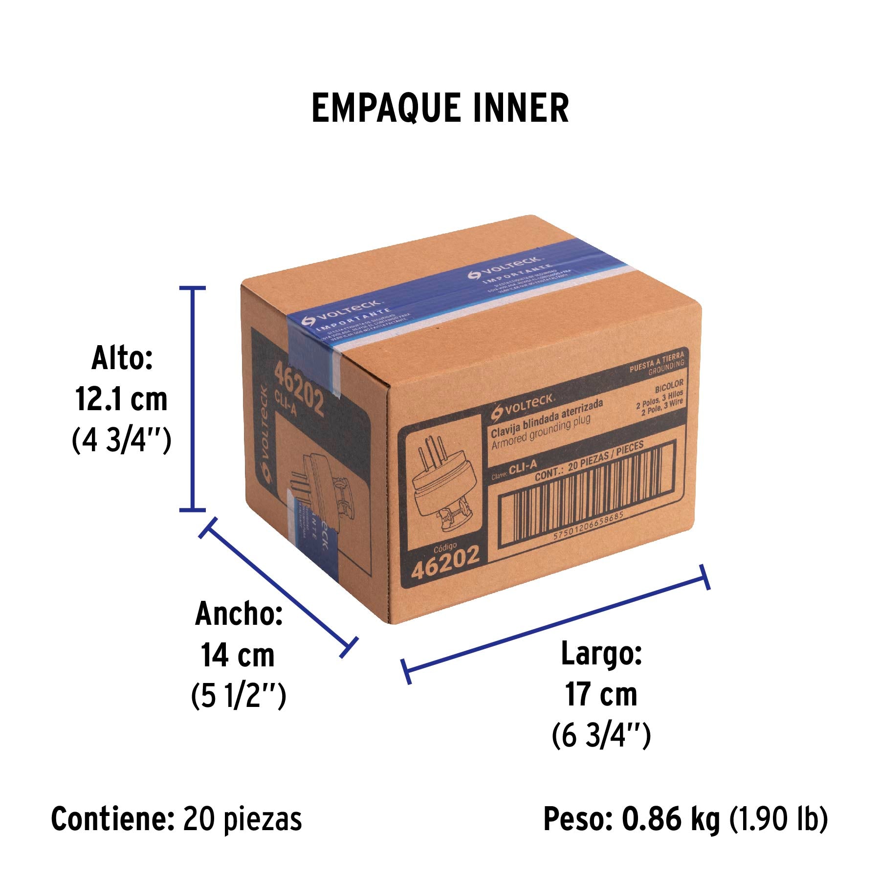 Clavija industrial blindada aterrizada, 2 polos+tierra | CLI-A | 46202