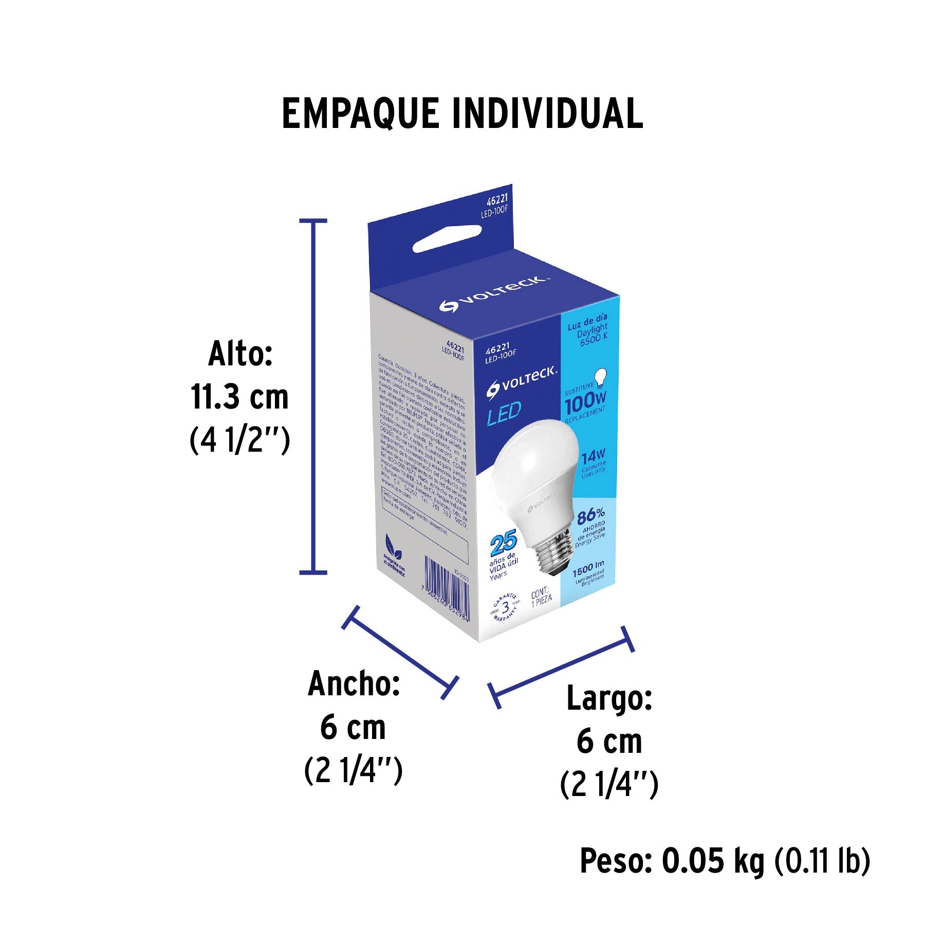 Lámpara LED A19 14 W (equiv. 100 W) luz de día, caja Volteck | LED-100F | 46221