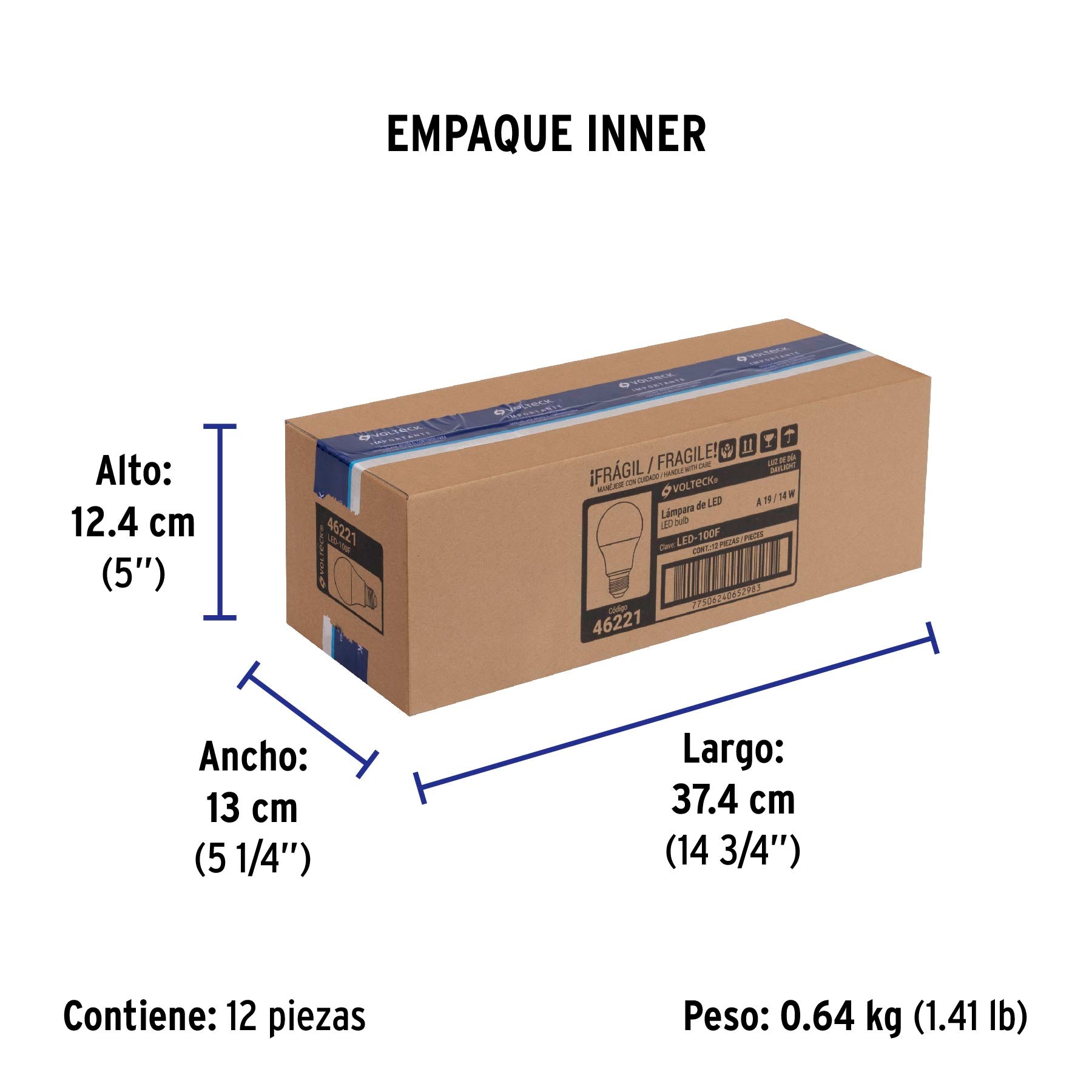 Lámpara LED A19 14 W (equiv. 100 W) luz de día, caja Volteck | LED-100F | 46221