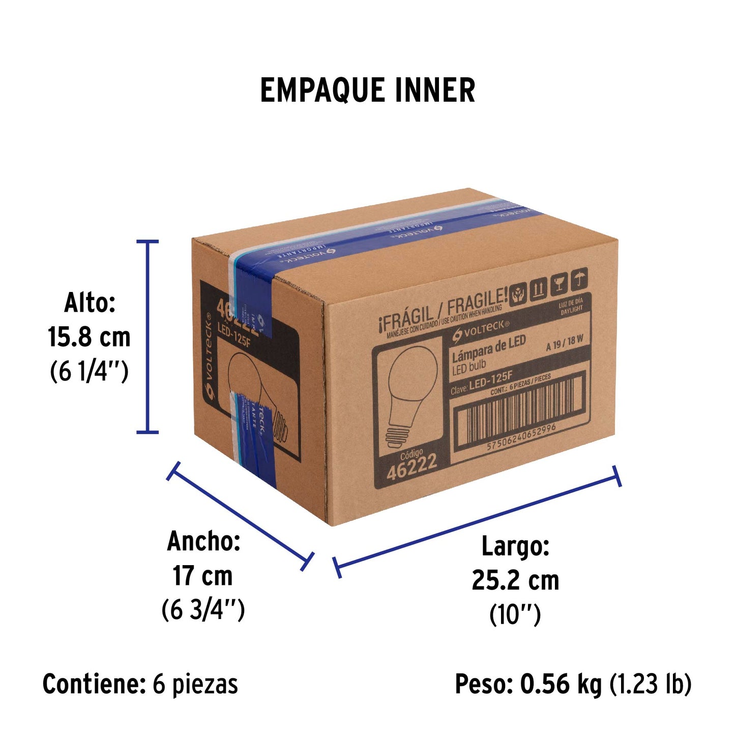 Lámpara LED A25 18 W (equiv. 125 W) luz de día, caja Volteck | LED-125F | 46222