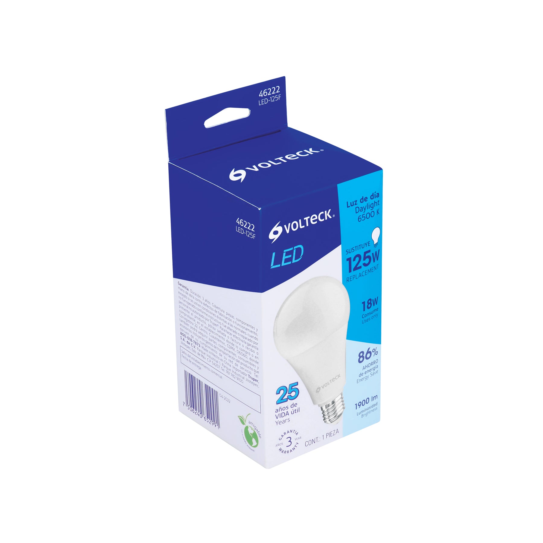 Lámpara LED A25 18 W (equiv. 125 W) luz de día, caja Volteck | LED-125F | 46222