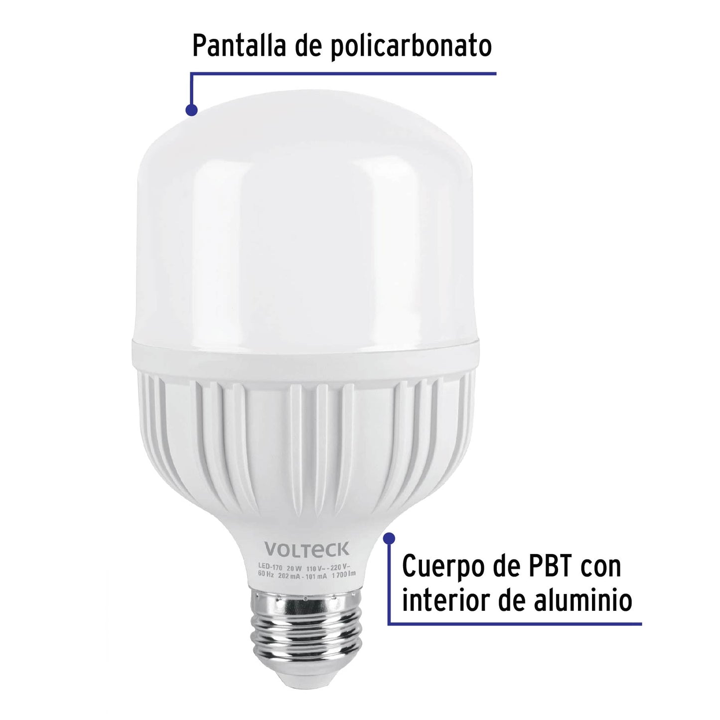 Lámpara LED alta potencia 20 W (equiv. 170 W), luz de día | LED-170 | 46225