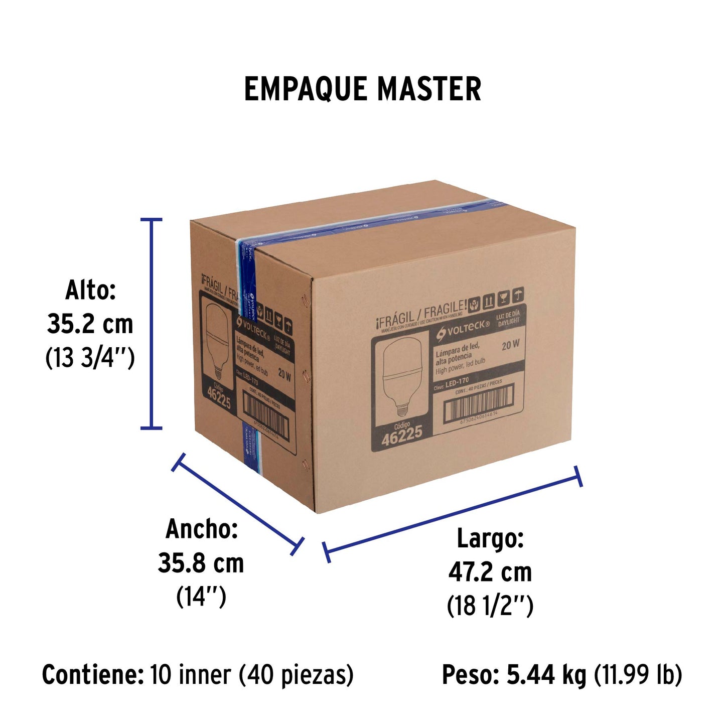 Lámpara LED alta potencia 20 W (equiv. 170 W), luz de día | LED-170 | 46225