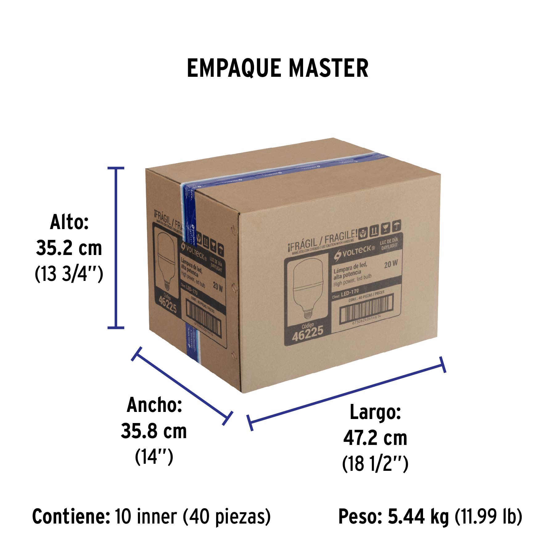 Lámpara LED alta potencia 20 W (equiv. 170 W), luz de día | LED-170 | 46225