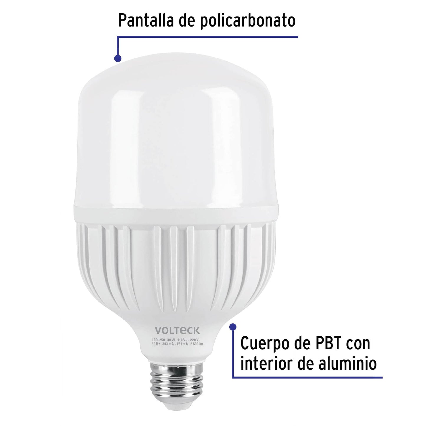 Lámpara LED alta potencia 30 W (equiv. 250 W), luz de día | LED-250 | 46226
