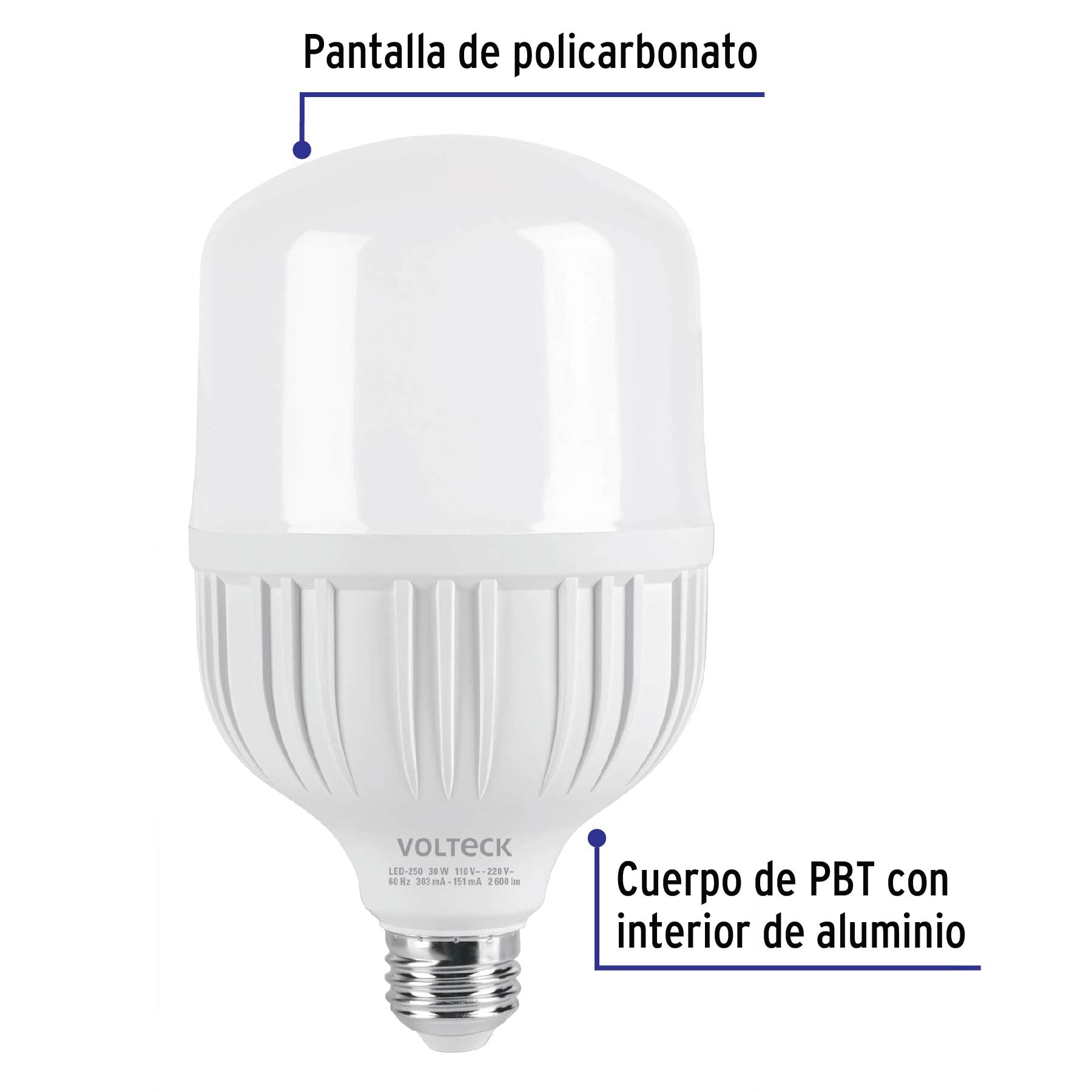 Lámpara LED alta potencia 30 W (equiv. 250 W), luz de día | LED-250 | 46226