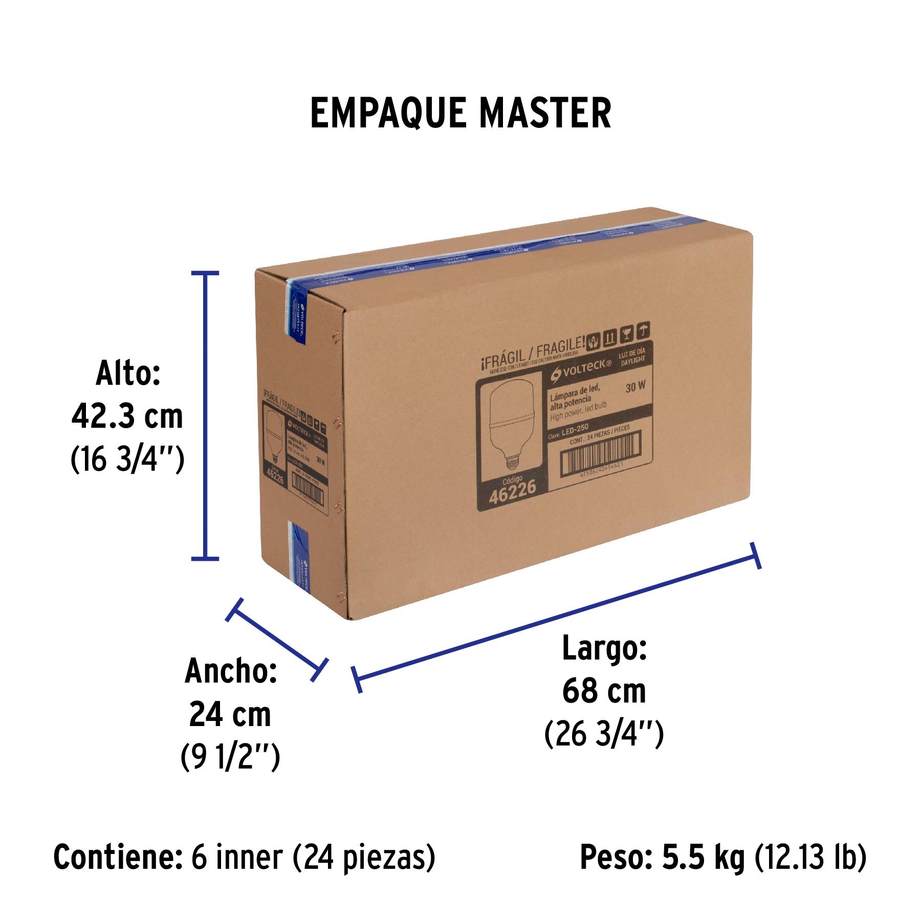 Lámpara LED alta potencia 30 W (equiv. 250 W), luz de día | LED-250 | 46226