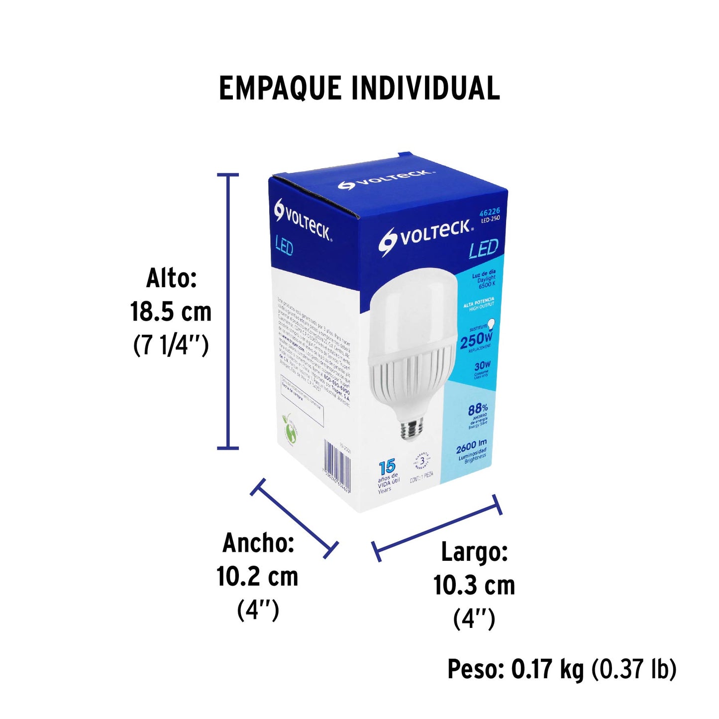 Lámpara LED alta potencia 30 W (equiv. 250 W), luz de día | LED-250 | 46226