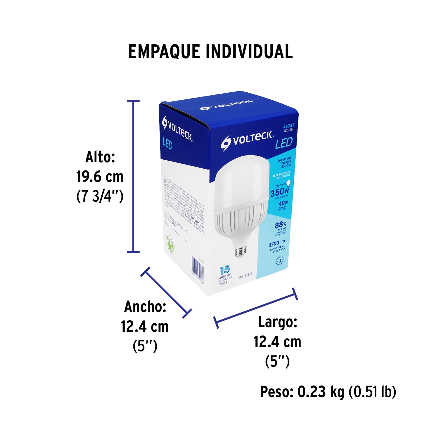 Lámpara LED alta potencia 40 W (equiv. 350 W), luz de día | LED-350 | 46227