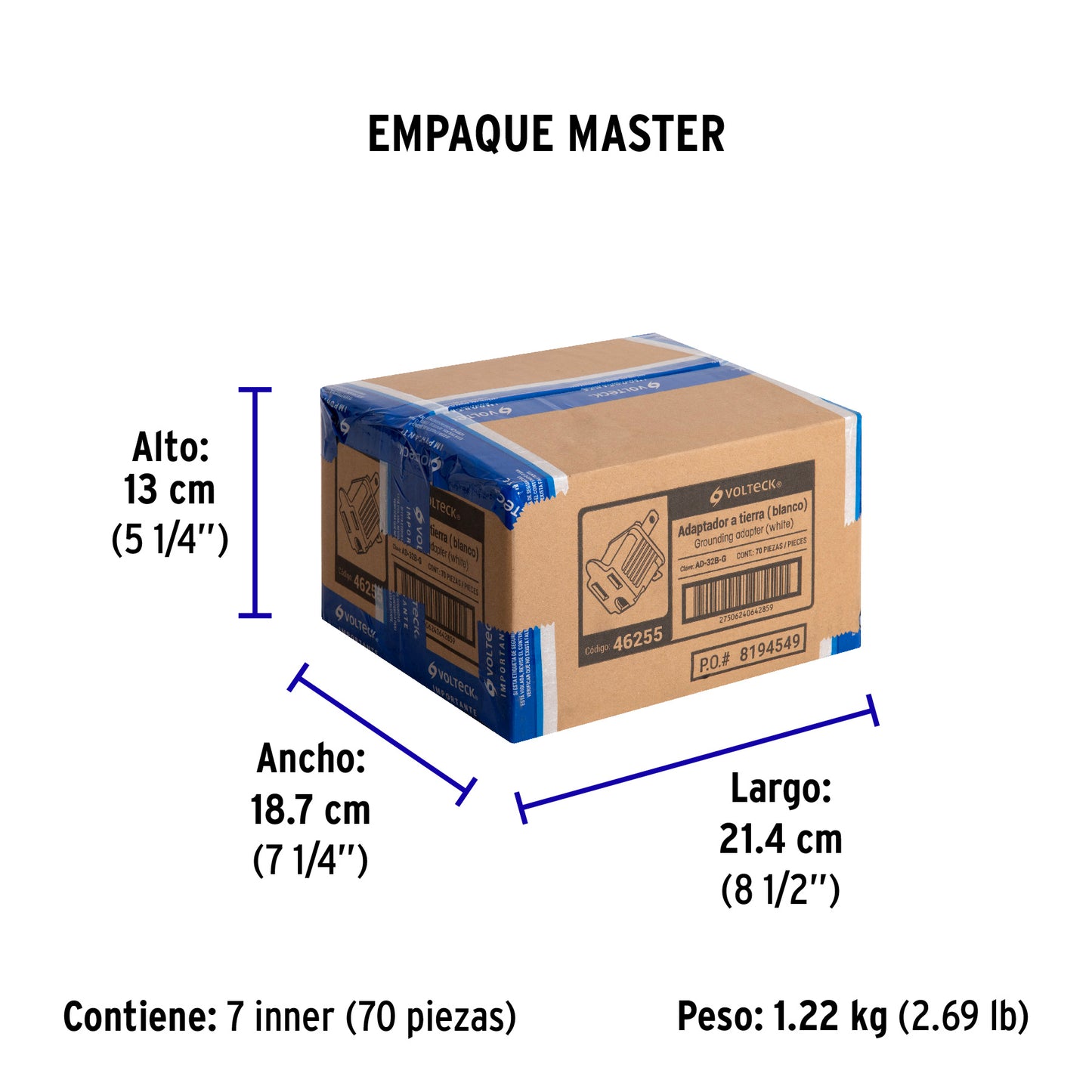 Adaptador 3 a 2, blanco, a granel, Volteck | AD-32B-G | 46255