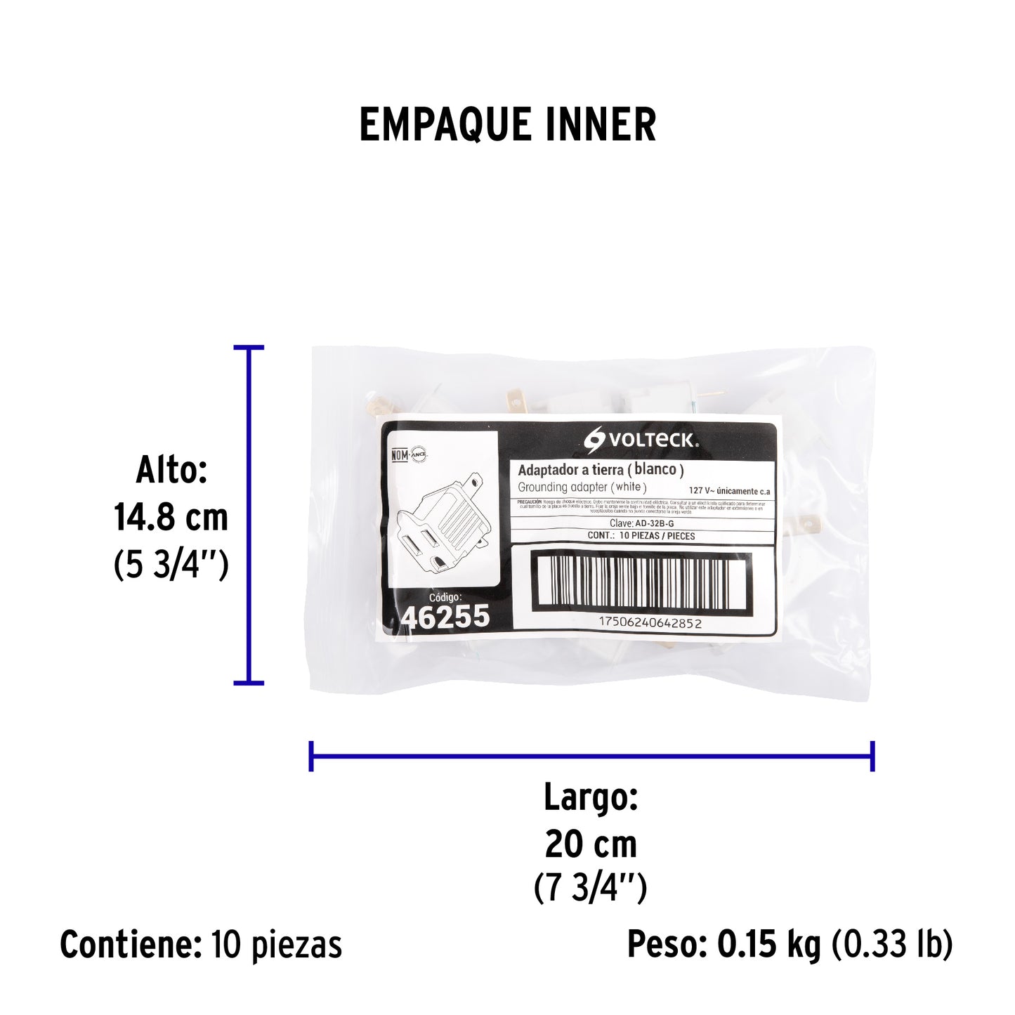 Adaptador 3 a 2, blanco, a granel, Volteck | AD-32B-G | 46255