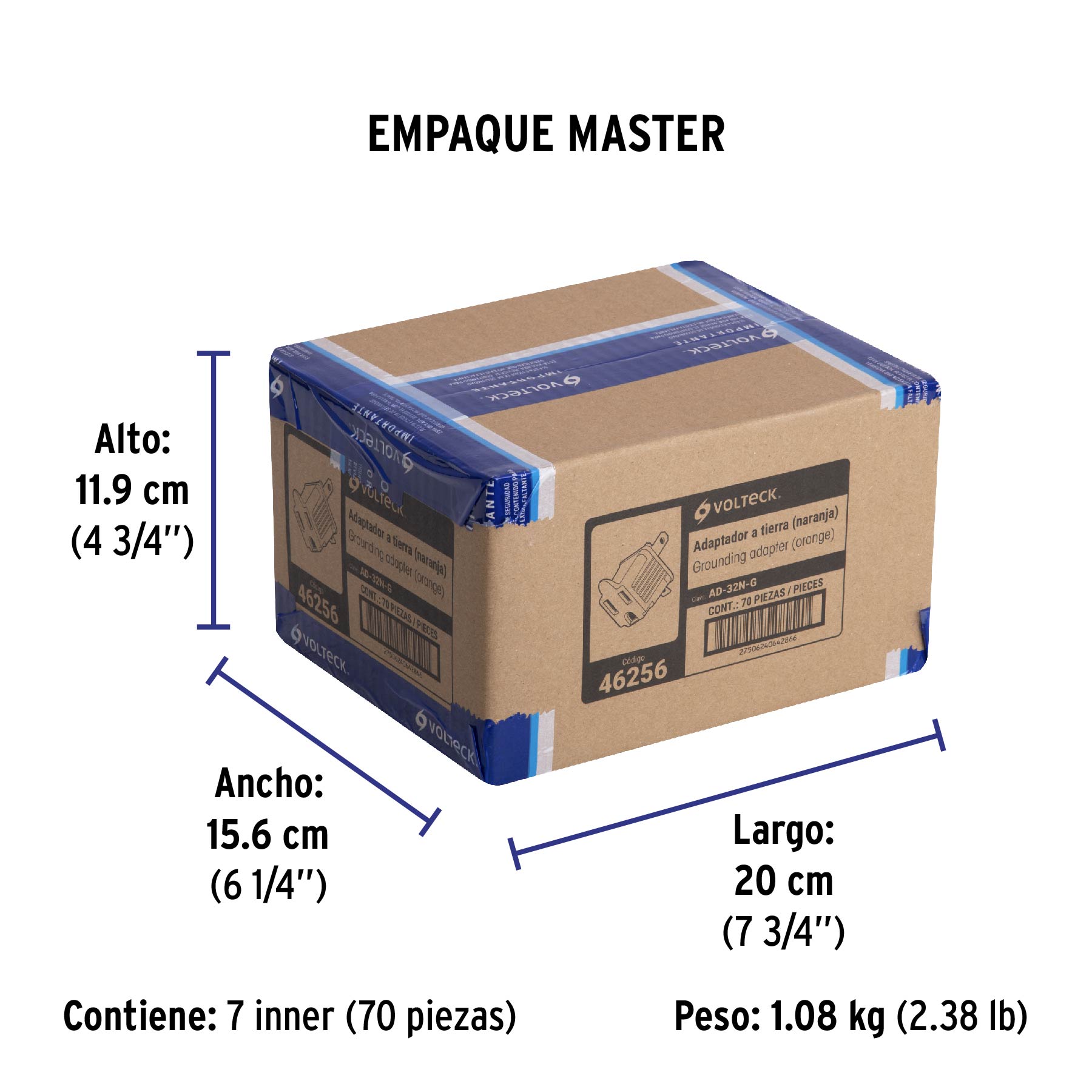 Adaptador 3 a 2, naranja, a granel, Volteck | AD-32N-G | 46256