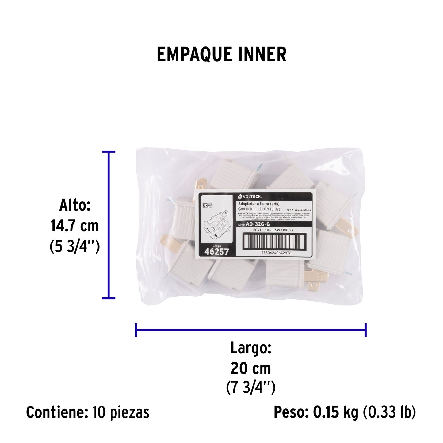 Adaptador 3 a 2, gris, a granel, Volteck | AD-32G-G | 46257