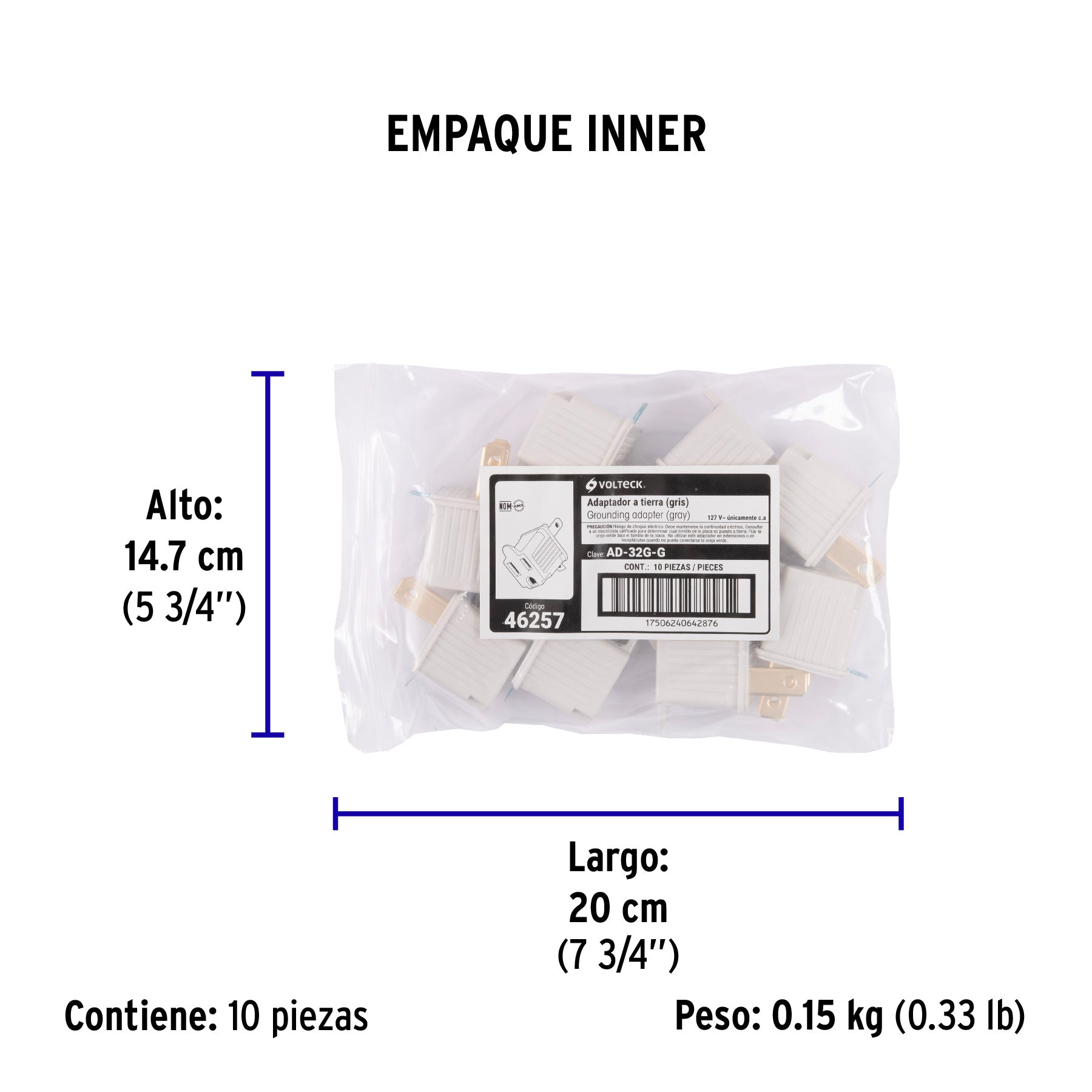 Adaptador 3 a 2, gris, a granel, Volteck | AD-32G-G | 46257