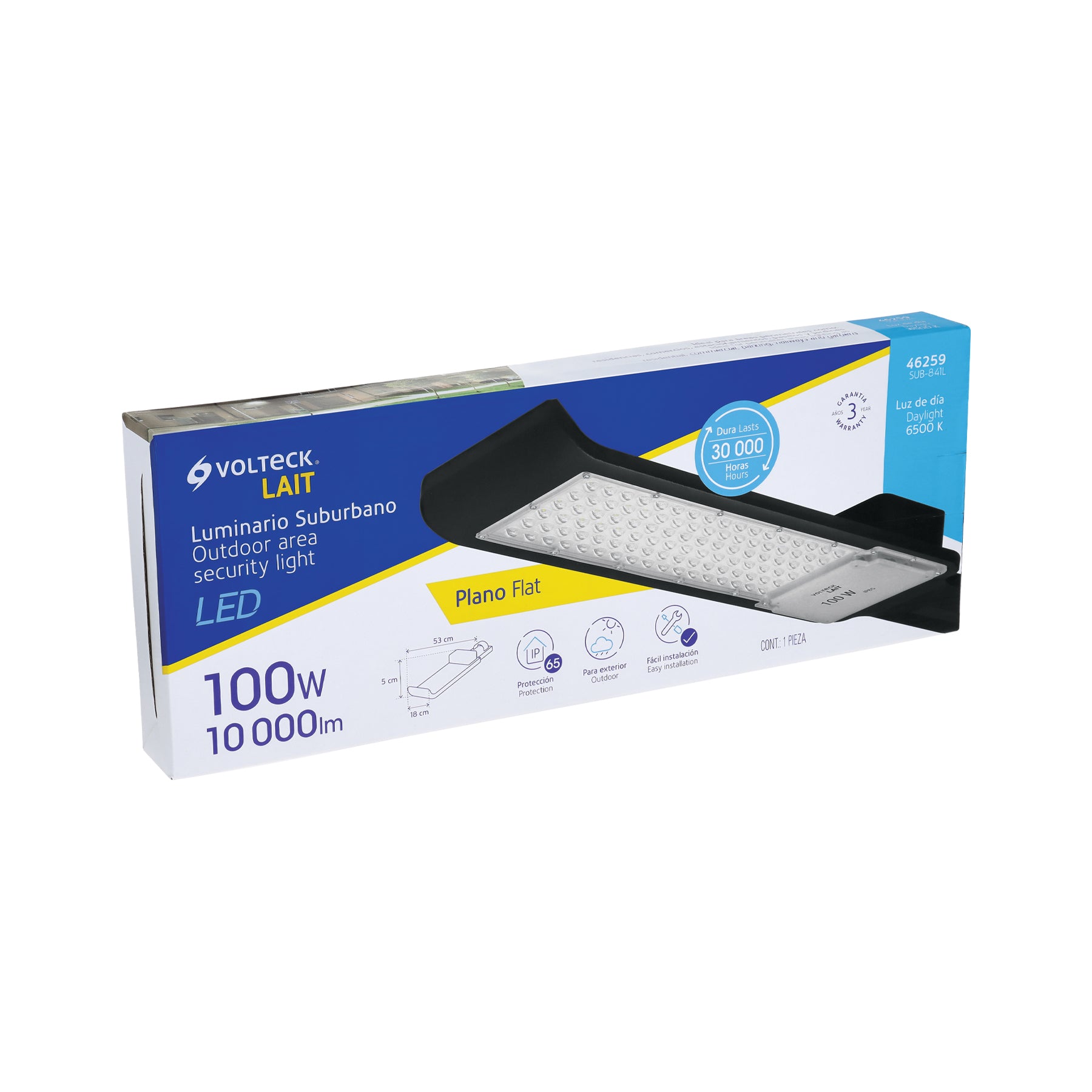 Luminario suburbano LED 100 W 6500 K, plano, VOLTECK | SUB-841L | 46259