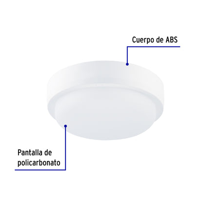 Luminario LED plafón para baño 15W 4000K, redondo, VOLTECK | PLA-602L | 46262