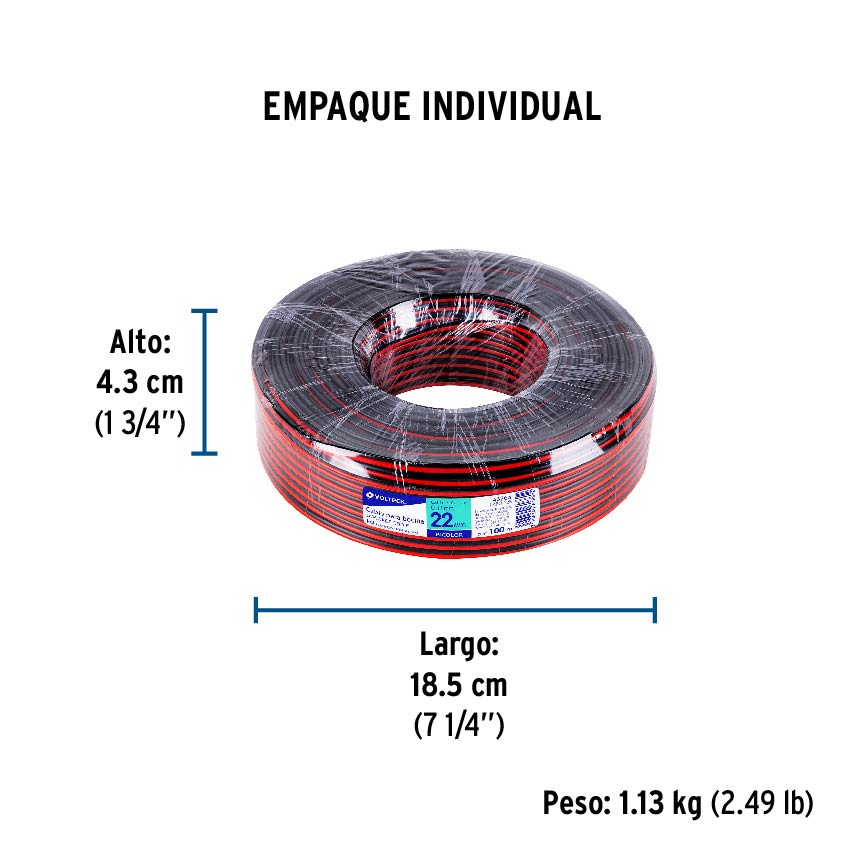 Rollo de 100 m de cable polarizado bicolor p/bocina 22 AWG | CABO-22B | 46264