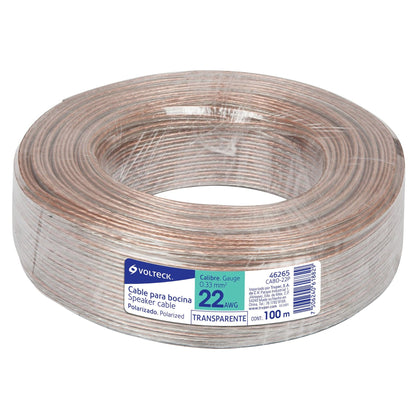 Rollo de 100 m cable polarizado transparente p/bocina 22 AWG | CABO-22P | 46265