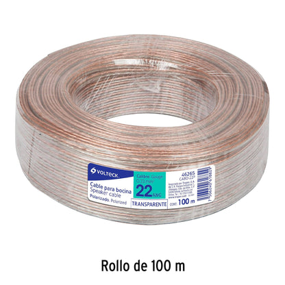 Rollo de 100 m cable polarizado transparente p/bocina 22 AWG | CABO-22P | 46265