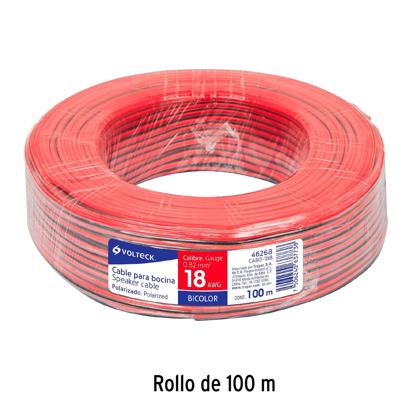 Rollo de 100 m de cable polarizado bicolor p/bocina 18 AWG | CABO-18B | 46268