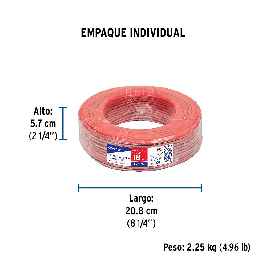 Rollo de 100 m de cable polarizado bicolor p/bocina 18 AWG | CABO-18B | 46268