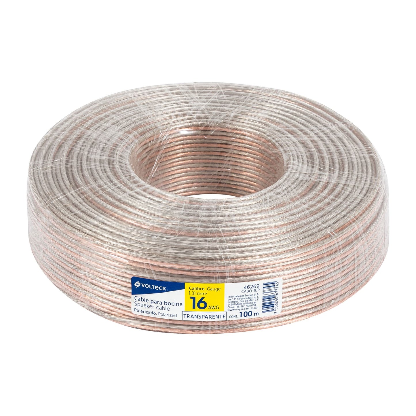 Rollo de 100 m cable polarizado transparente p/bocina 16 AWG | CABO-16P | 46269