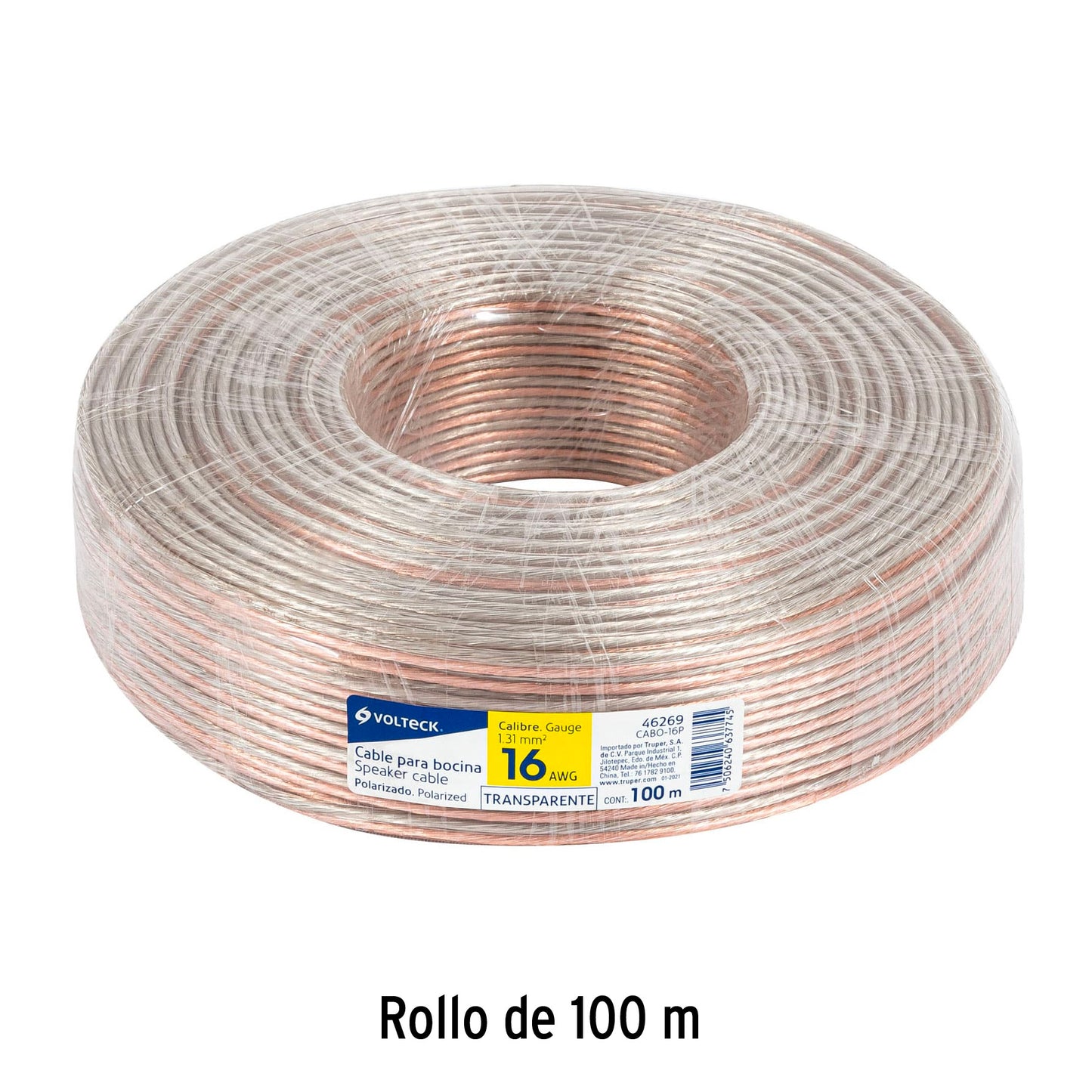 Rollo de 100 m cable polarizado transparente p/bocina 16 AWG | CABO-16P | 46269