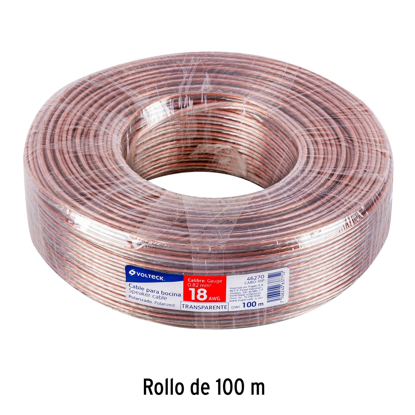 Rollo de 100 m cable polarizado transparente p/bocina 18 AWG | CABO-18P | 46270