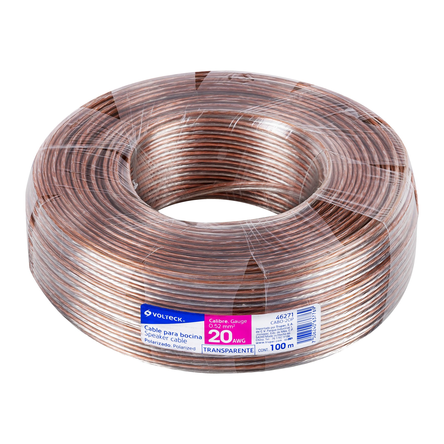 Rollo de 100 m cable polarizado transparente p/bocina 20 AWG | CABO-20P | 46271