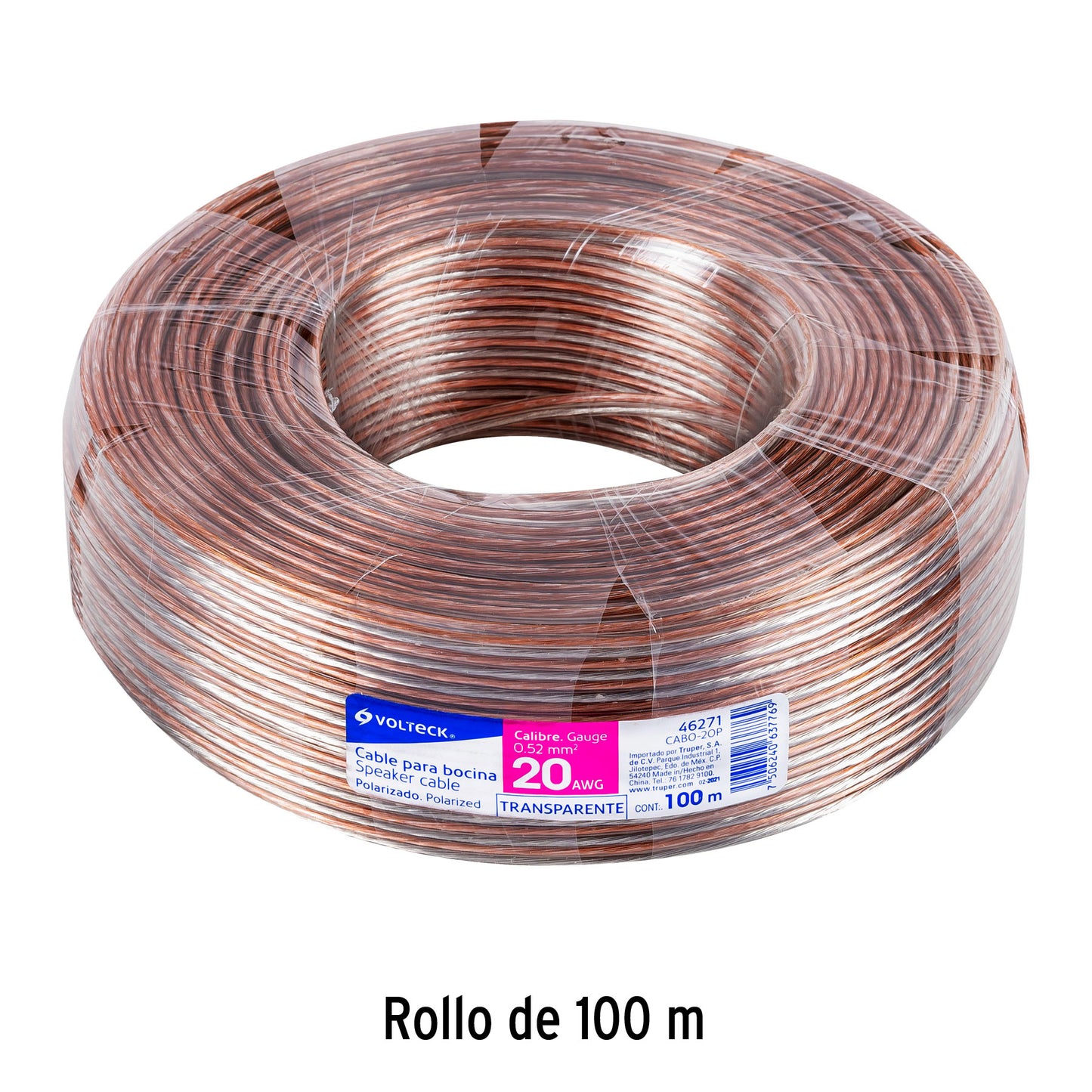 Rollo de 100 m cable polarizado transparente p/bocina 20 AWG | CABO-20P | 46271