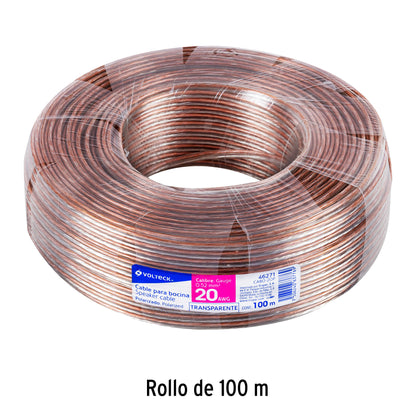 Rollo de 100 m cable polarizado transparente p/bocina 20 AWG | CABO-20P | 46271