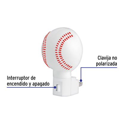 Luz de noche con lámpara E12, pelota de béisbol, Volteck | LUZ-15 | 46289