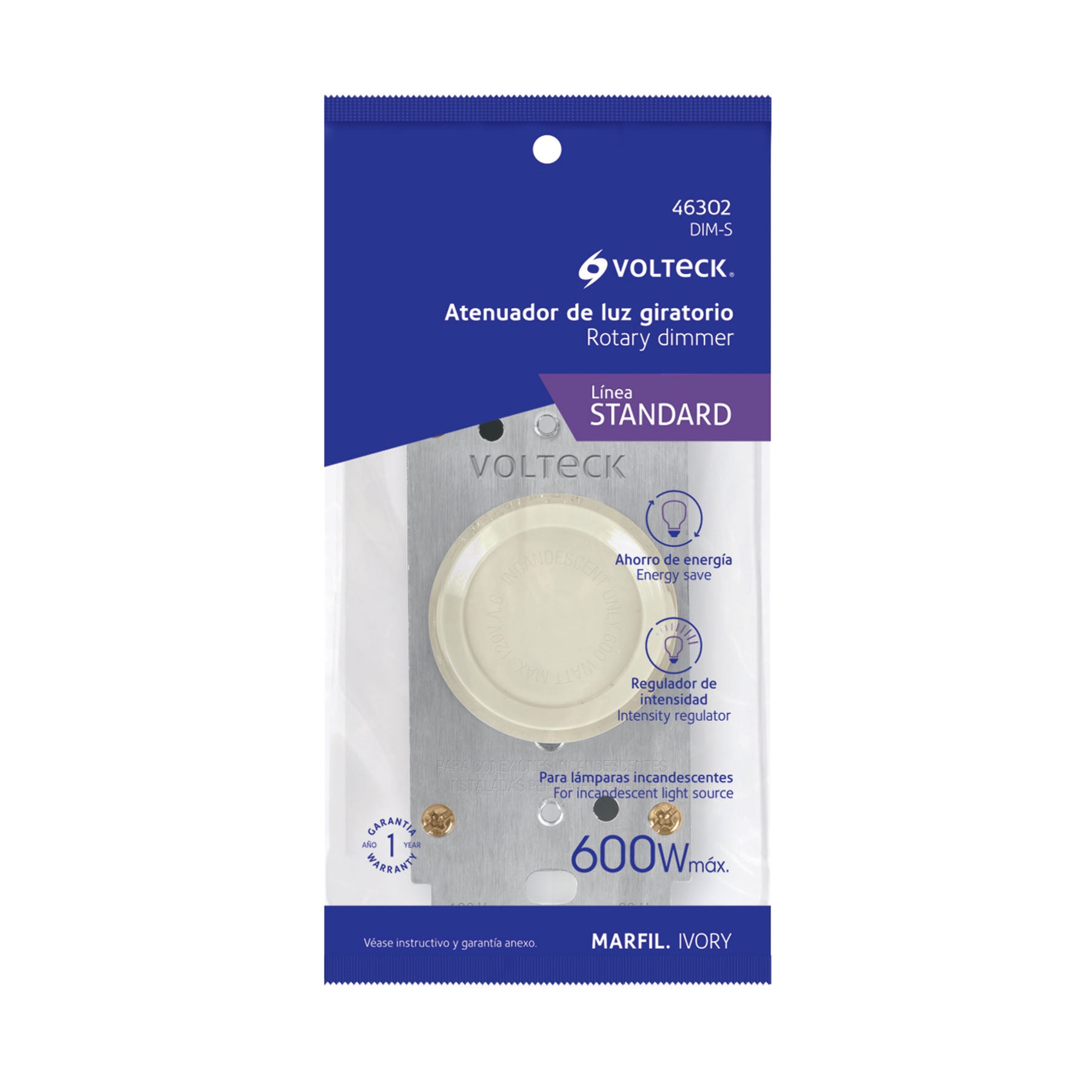 Atenuador de luz giratorio, Standard, marfil, Volteck | DIM-S | 46302