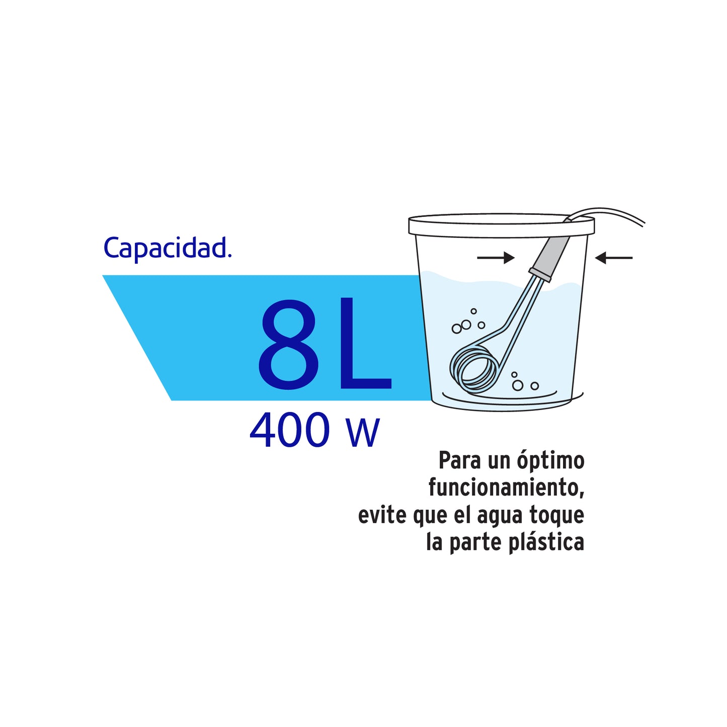 Calentador de inmersión p/agua #1 de 8 L, 400 W, Volteck | CAGU-1 | 46303
