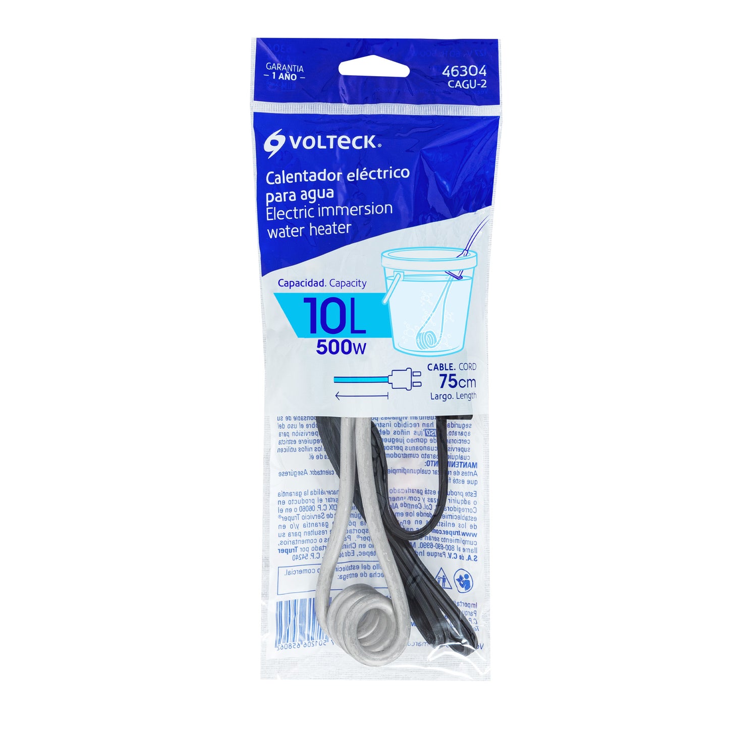 Calentador de inmersión p/agua #2 de 10 L, 500 W, Volteck | CAGU-2 | 46304