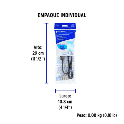 Calentador de inmersión p/agua #3 de 12 L, 600 W, Volteck | CAGU-3 | 46305