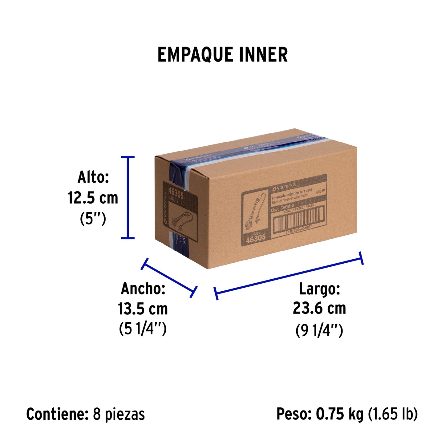 Calentador de inmersión p/agua #3 de 12 L, 600 W, Volteck | CAGU-3 | 46305