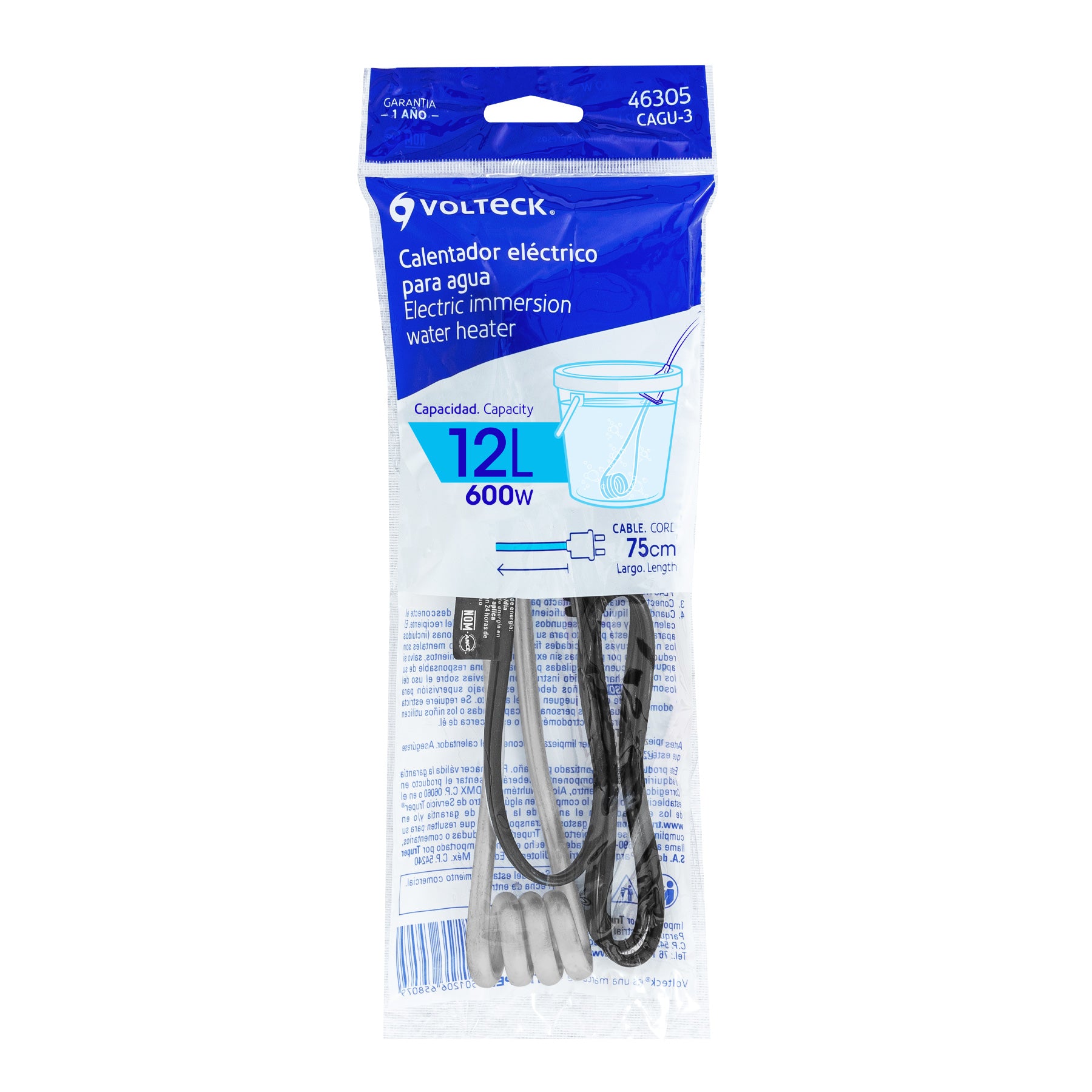 Calentador de inmersión p/agua #3 de 12 L, 600 W, Volteck | CAGU-3 | 46305