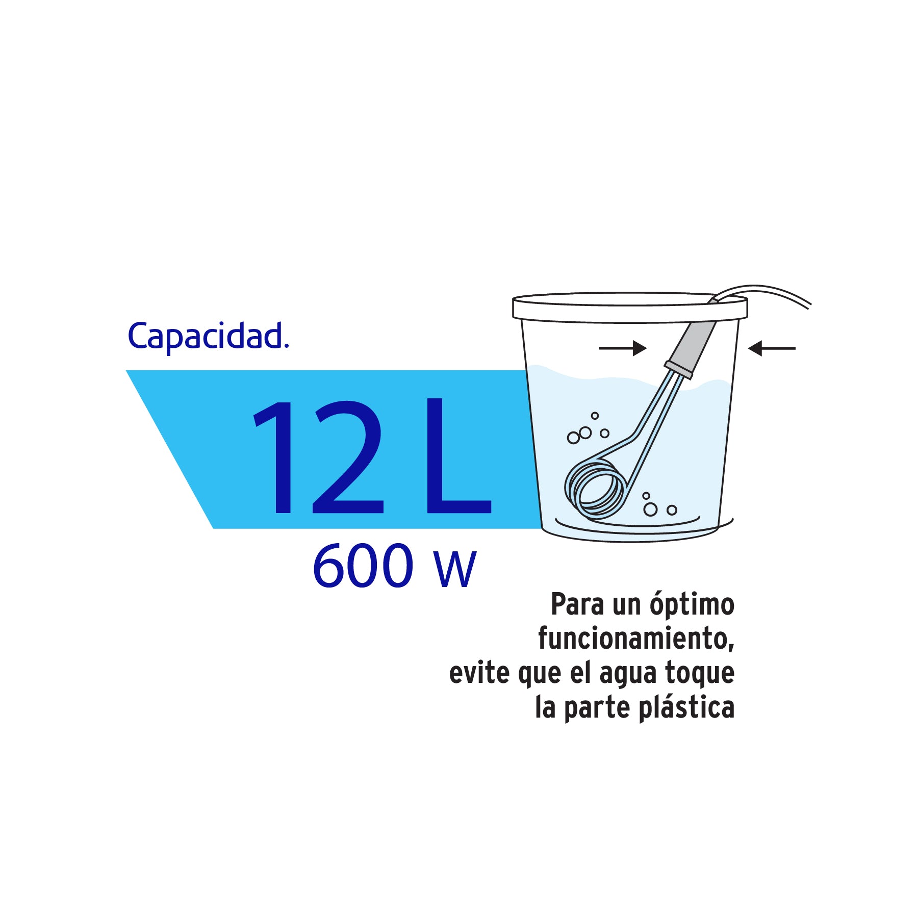 Calentador de inmersión p/agua #3 de 12 L, 600 W, Volteck | CAGU-3 | 46305