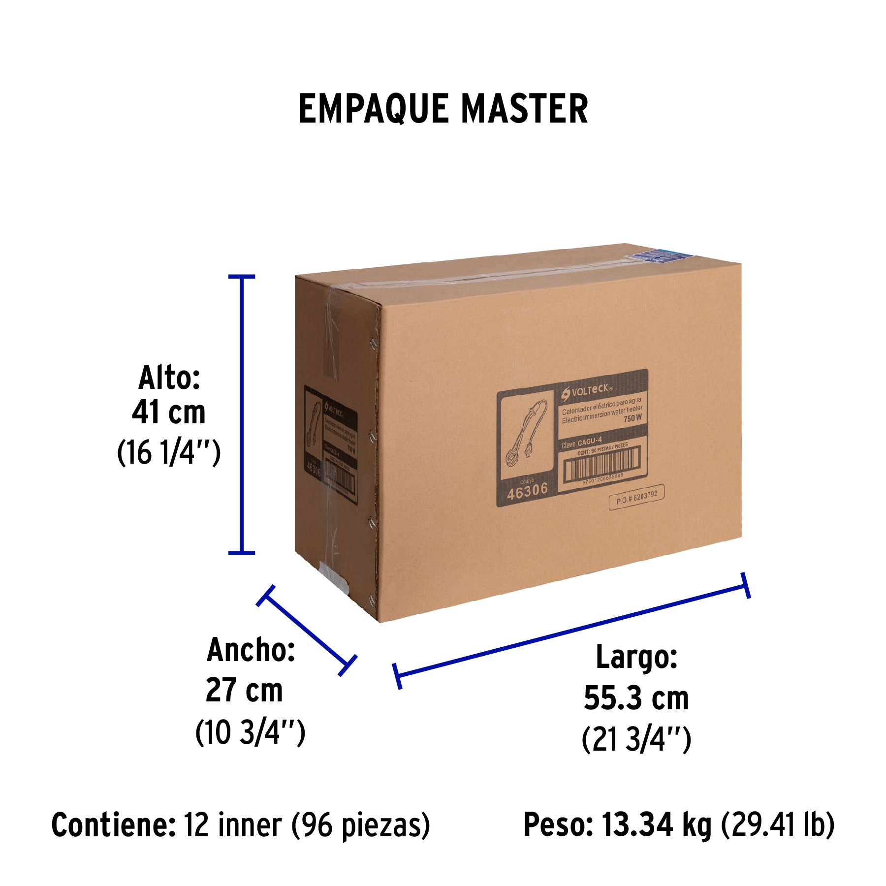 Calentador de inmersión p/agua #4 de 15 L, 750 W, Volteck | CAGU-4 | 46306