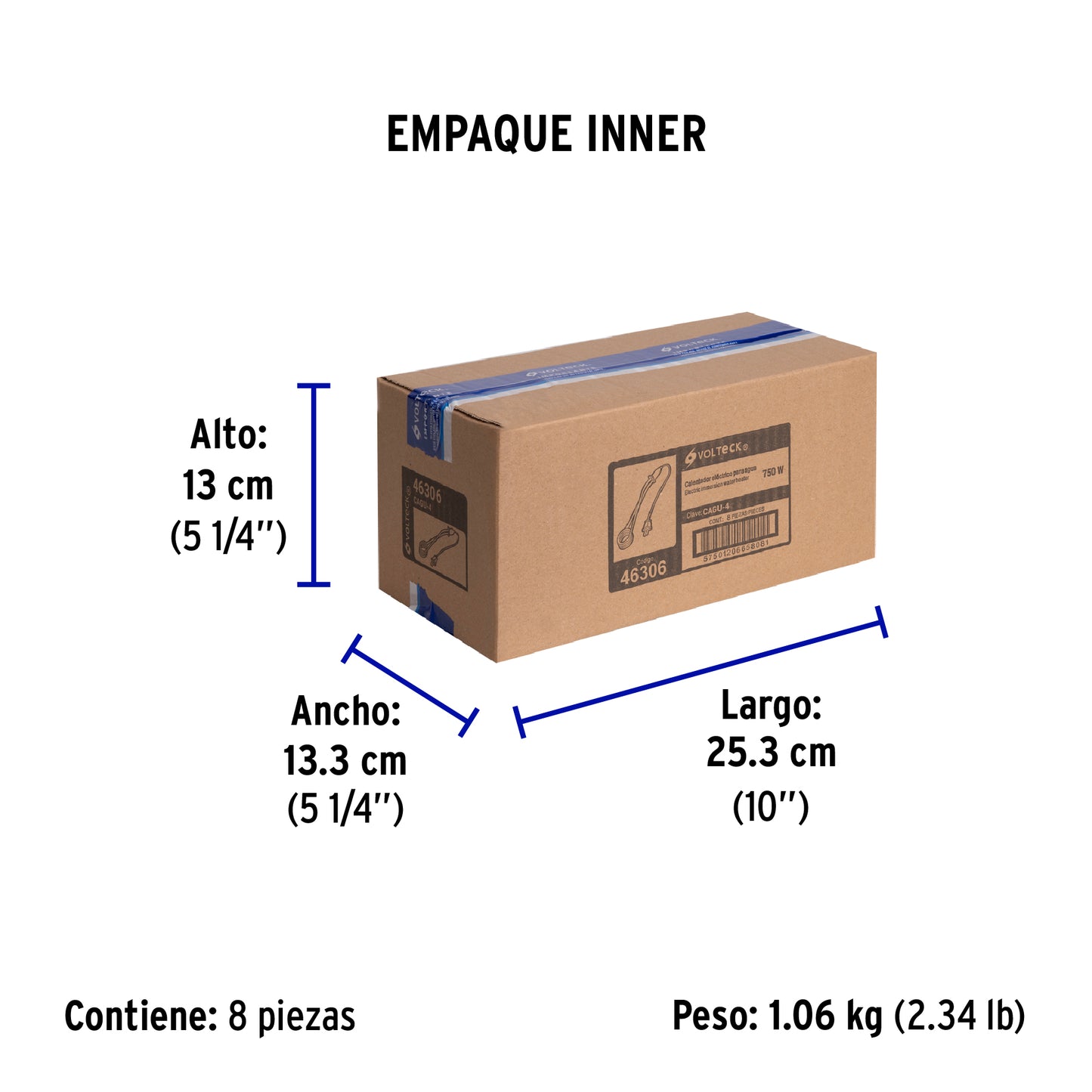 Calentador de inmersión p/agua #4 de 15 L, 750 W, Volteck | CAGU-4 | 46306