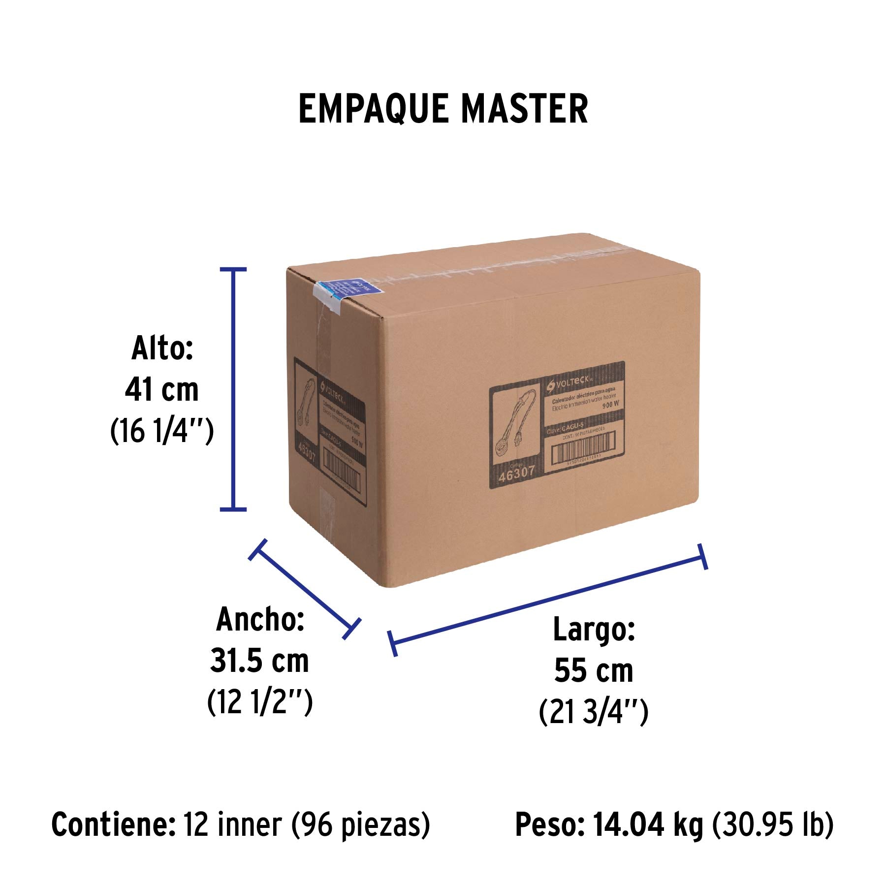 Calentador de inmersión p/agua #5 de 18 L, 900 W, Volteck | CAGU-5 | 46307